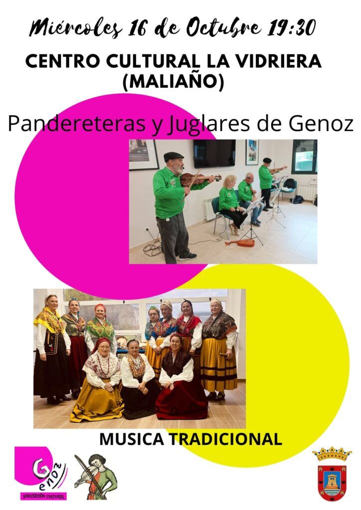 Miércoles 16 de octubre, 19.30 Pandereteras y Juglares de Genoz en La Vidriera. Miércoles 16 de octubre, 19.30 Pandereteras y Juglares de Genoz en La Vidriera.